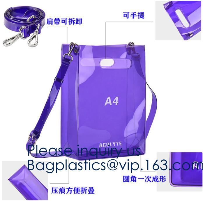 Vinyl Transparent PVC Gusset Bag Plastic Tote Shopping Bag For Packaging TPU Laser Makeup Handbag PVC Cosmetic Shopping