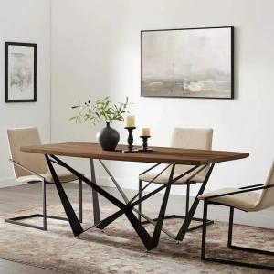 Wholesale Industrial Design Wood Metal Dining Table Set Black Iron Base Scratching Proof from china suppliers