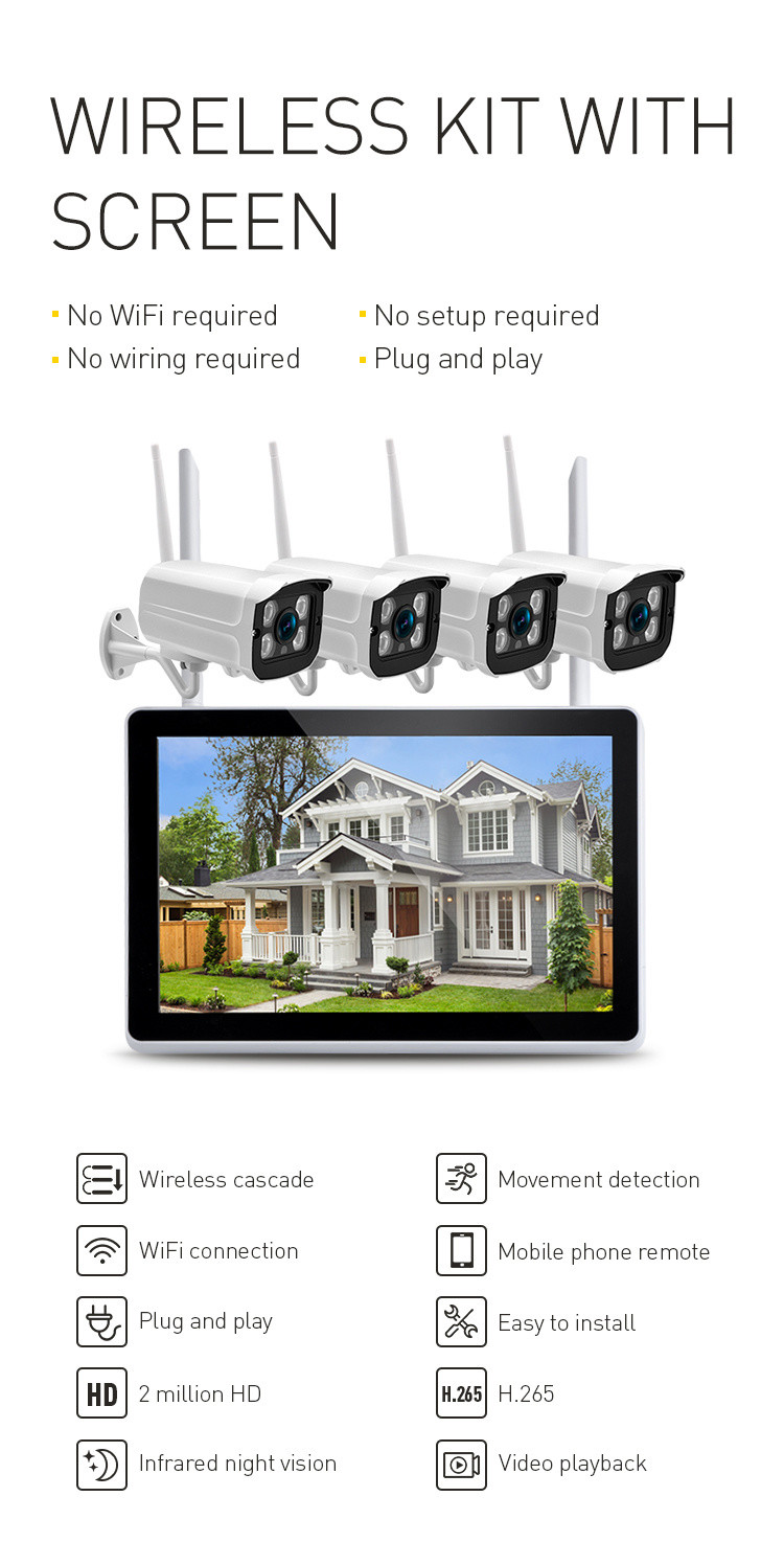 Mobile Phone Remote Control Smart Motion Detection Wireless Kit With Screen Two Way Voice Cctv Security Camera