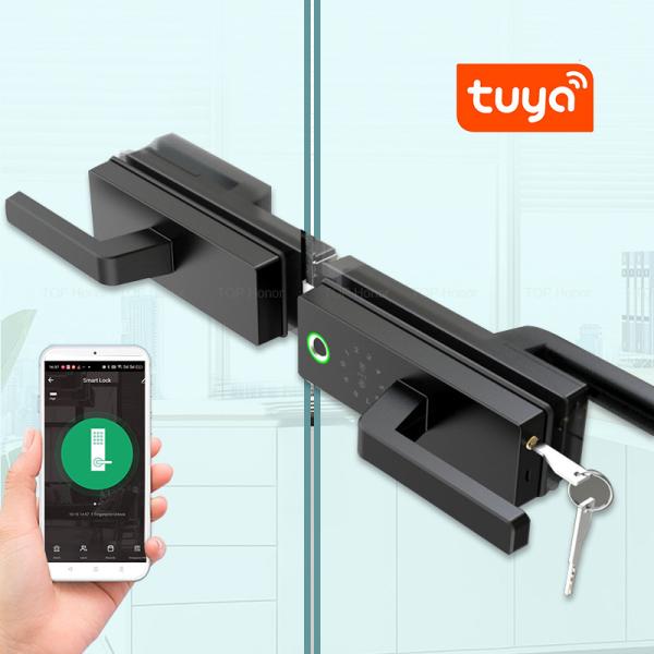 Tuya Glass Door Lock High Security Smart Lock Biometric Digital Code Card Unlock