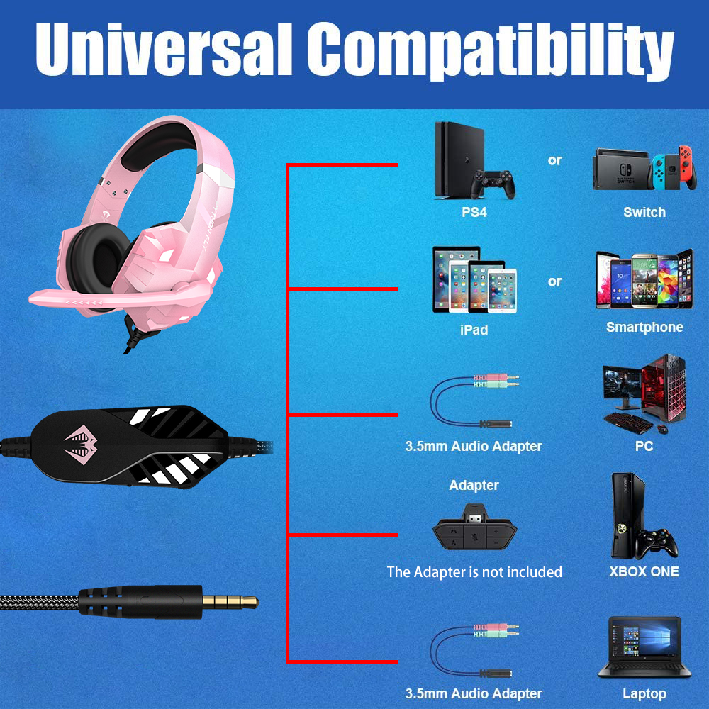 Stereo Hifi Over The Ear Custom Gaming Earphones Wired With LED Mic For PC Xbox PS5