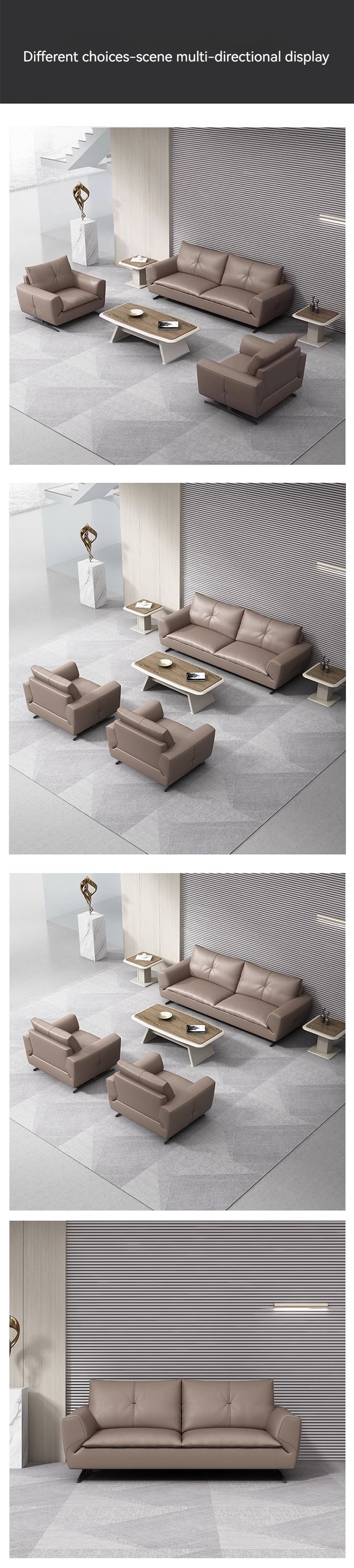 Office Furniture Gray Leather Modular Sectional Sofa Set for Office Collaboration