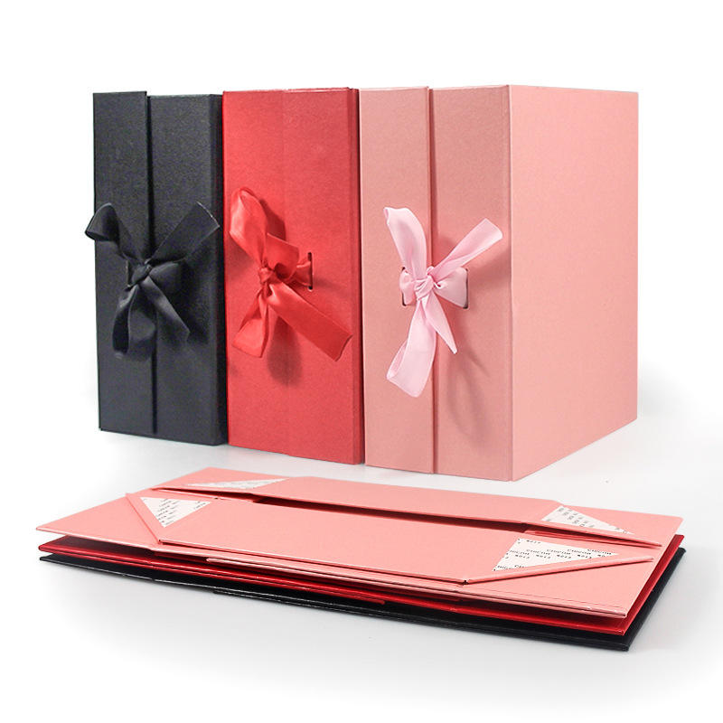 OEM/ODM Custom Print Hard Paper Foldable Magnet Box Style Packaging Paper Box With Ribbon