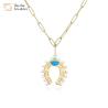 Buy cheap Pearl Enamel Horseshoe Pendant Stainless Steel Paperclip Chain Necklace For Women from wholesalers