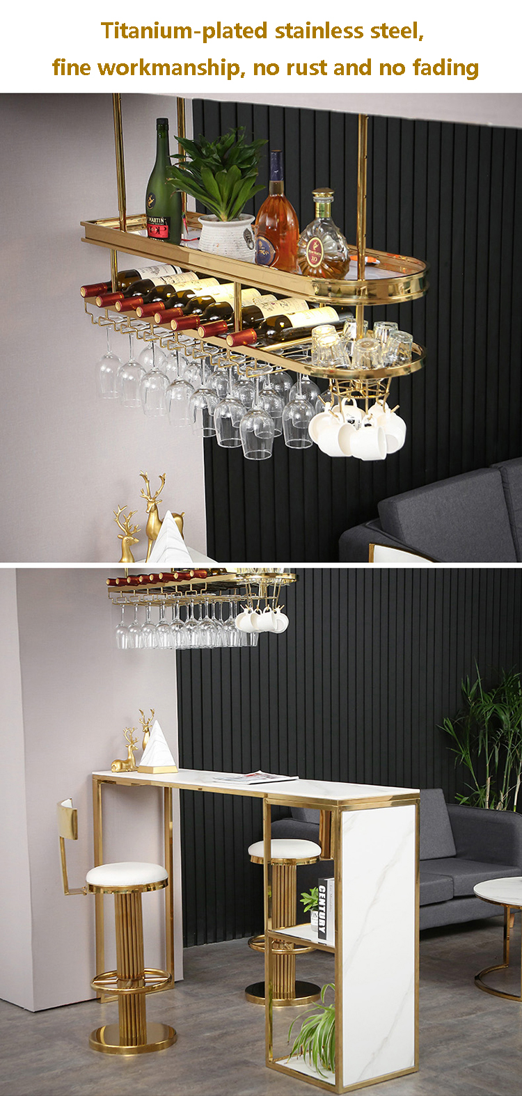 Acrylic Bar Gold Wine Holder Glasses Racks Storage Stainless Steel frame