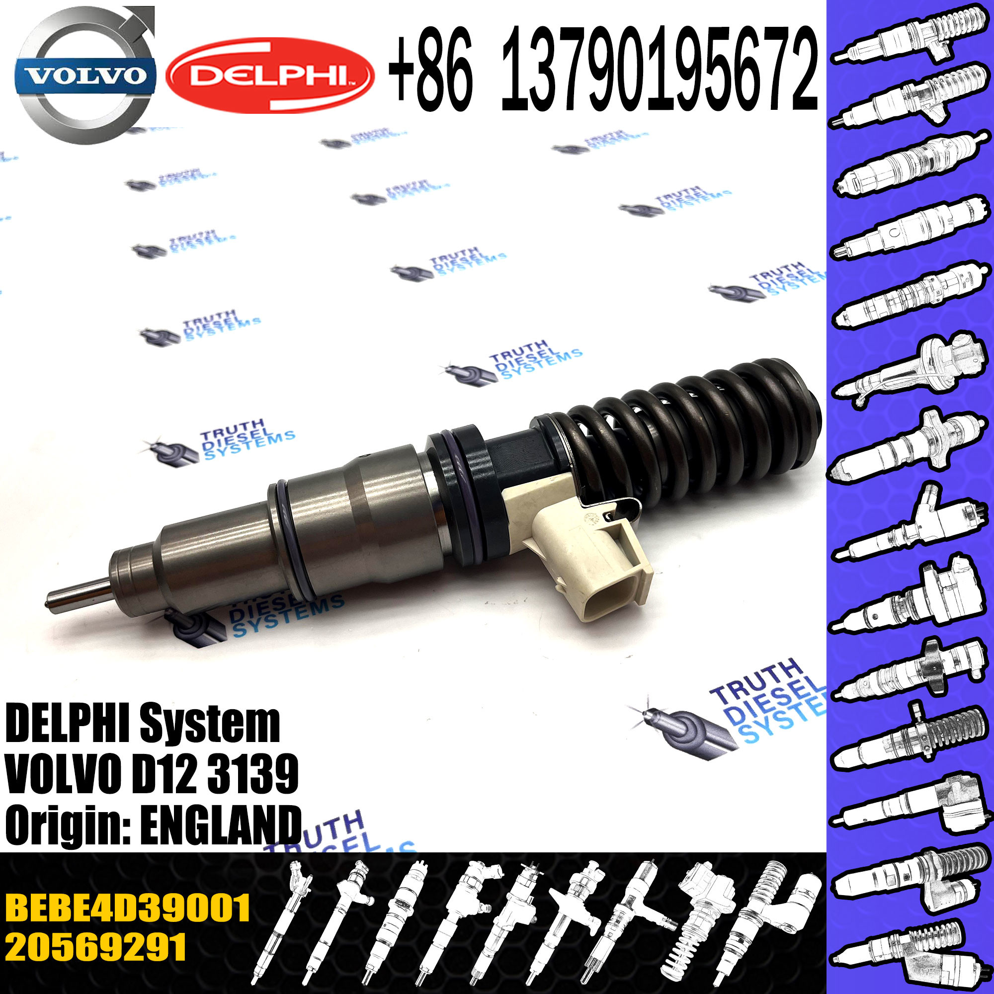 Diesel Fuel Injector 20569291 BEBE4D07001 BEBE4D28001 BEBE4D39001 85000501 E3.18 for VOL D12 3139
