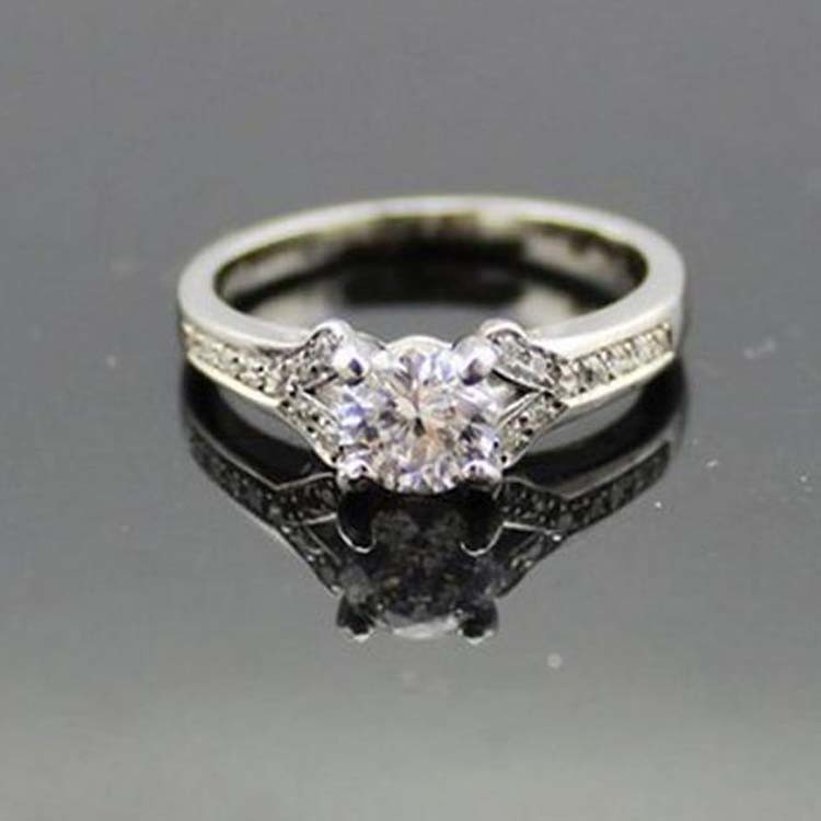 Sterling Silver Engagement Ring with 5mm Round Blue Topaz Cubic Zirconia(F40)