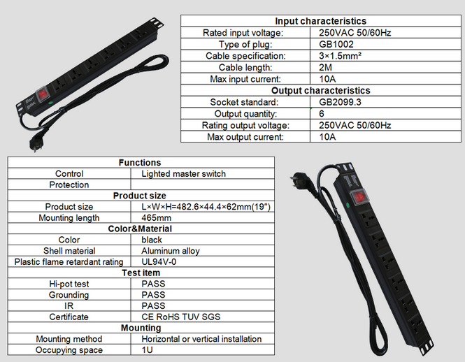 UK Plug Rack Mount Pdu Power Distribution Unit 250VAC 50 / 60HZ 15A Aluminum Alloy