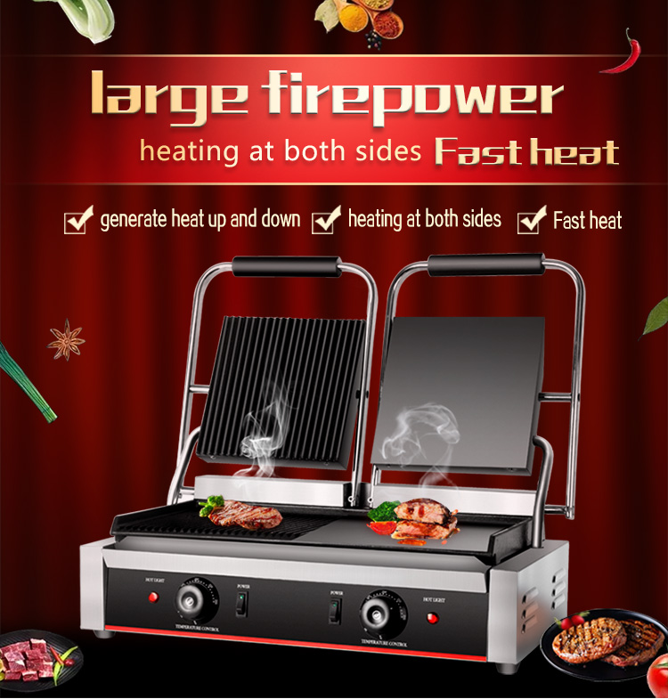 Electric Contact Grill Non-Stick Surface and 1/2 Grooves for Customer Requirements