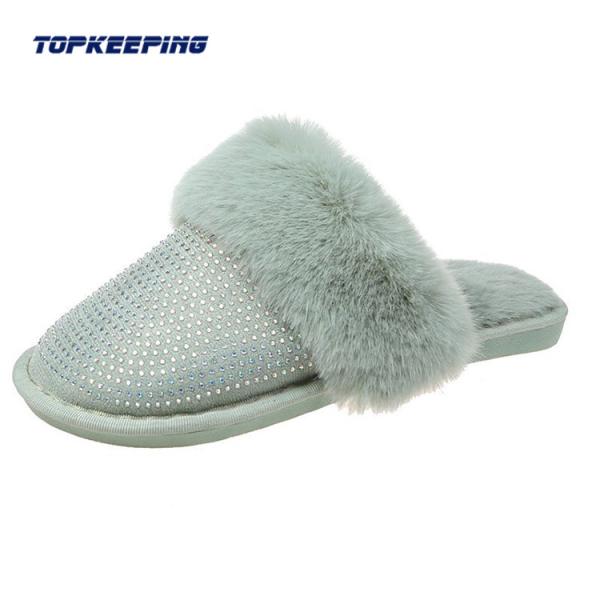 Buy cheap Diamond Decoration Open Heel Womens Faux Fur Slippers from wholesalers