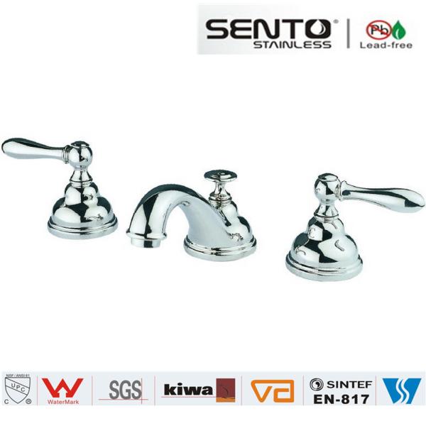 Buy cheap Classic style double handle water saving basin faucet for bathroom from wholesalers