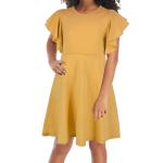 Girl's Flutter Sleeve Stretchy A-Line Swing Flared Skater Party Dress with