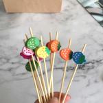 Strawberry Shaped Beaded Bamboo Food Picks Cocktail Skewers 100pcs/Pack