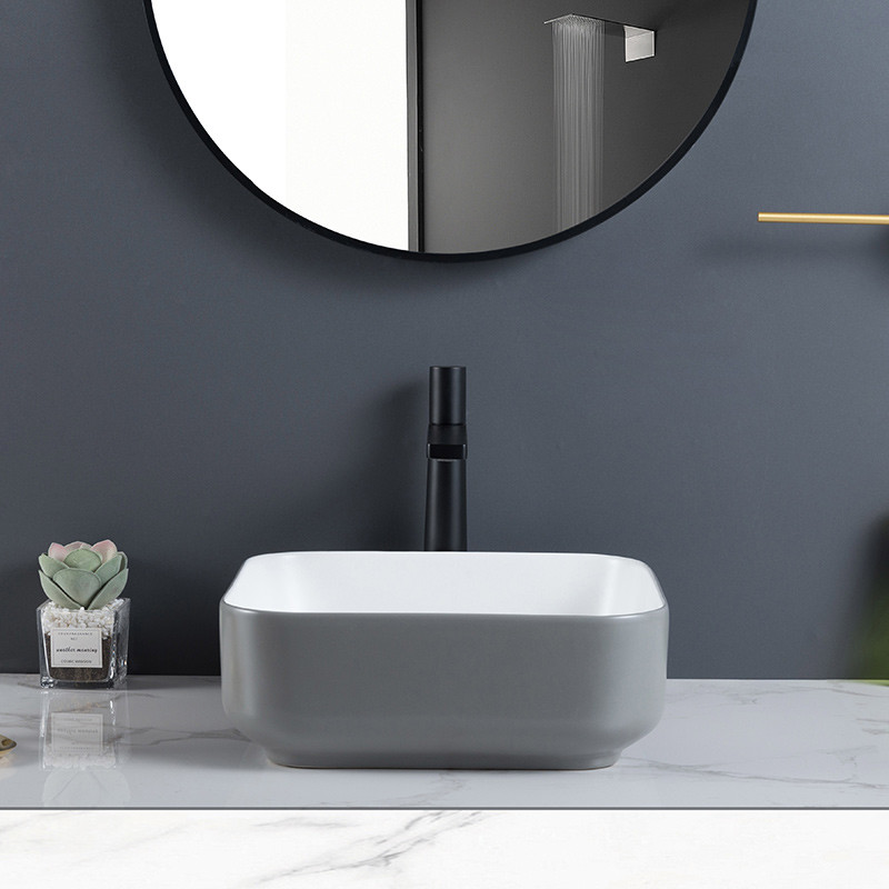 Non-Leakage Square Ceramic Bathroom Sink No Seams Retro Grey Wash Basin