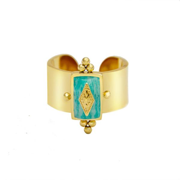 Buy cheap Opening Adjustable Gold Plated Band Rings Geometric Natural Turquoise Gemstone from wholesalers