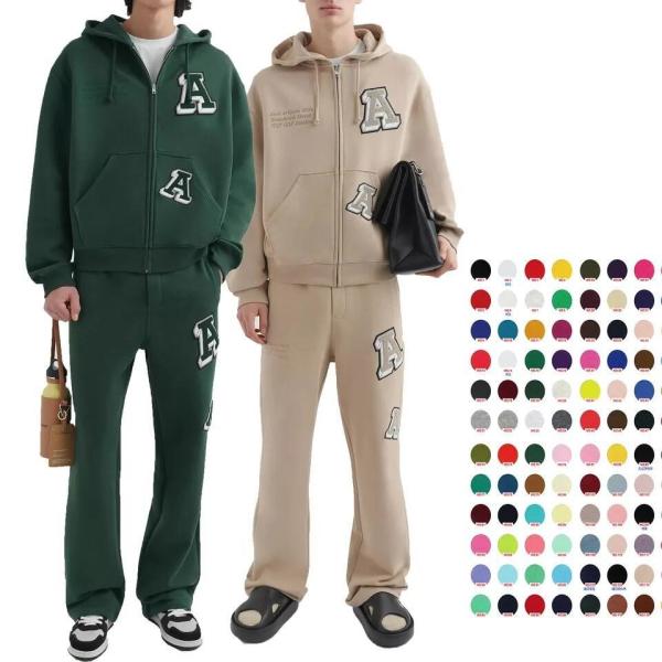 Luxury Brand Men′s Tracksuit Embroidered Chenille Zip up Hoodie and Sweatpants