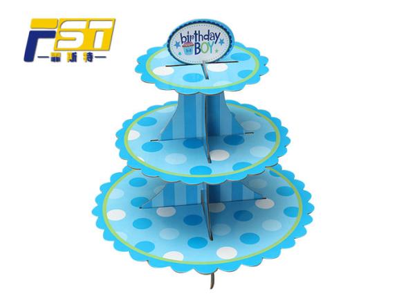 Buy cheap Blue Round Cardboard Cake Display , Offset Printing Paper 3 Tier Cake Stand from wholesalers