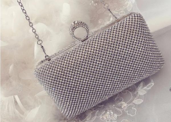 Buy cheap Stunning Silver Mesh Clutch Purse Metal Rhinestone And Ring Closure from wholesalers
