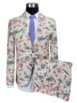 Men'S Printed Suits Single Breasted All Cotton Banquet Beige Long Sleeve