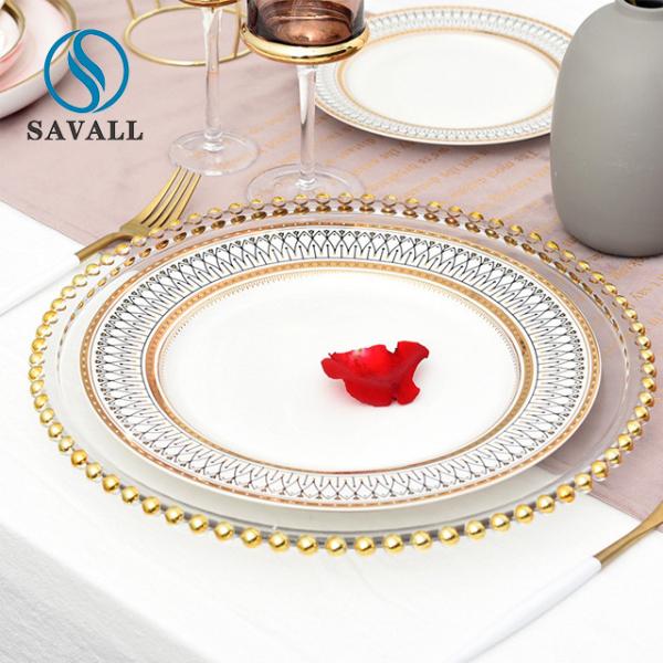 Buy cheap Wedding Round Fruit Salad Gold Plated Dish Glass Beaded from wholesalers