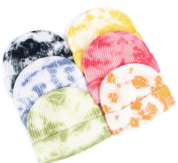 Women'S Tie Dye 100 Acrylic Beanies And Caps Cuffed Warm Winter Knit Watch Hat