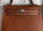 Square Crocodile Skin Bag , Yellowish Brown Crocodile Skin Handbag