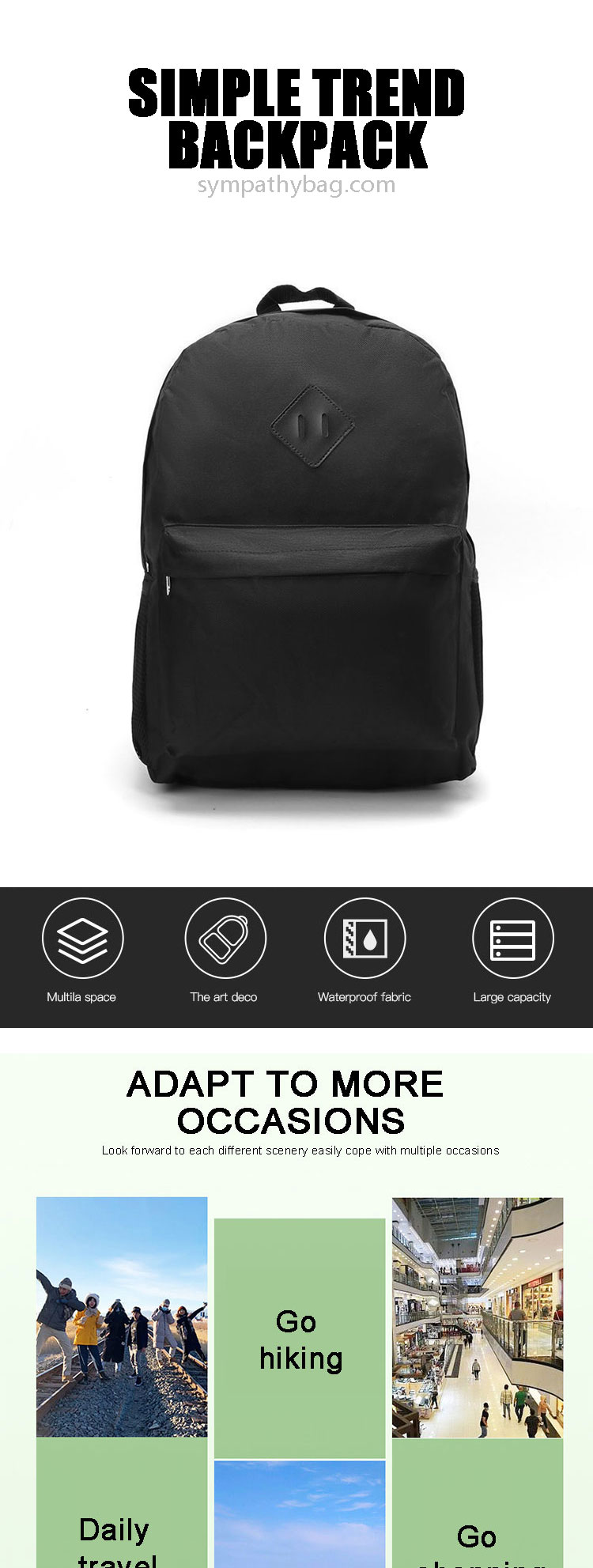 Unisex Outdoor Lightweigh Sport Backpack School Rucksack Customizable Color