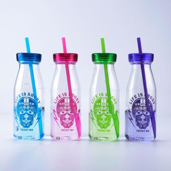 Fashion Promotional Plastic Drink Bottle Workout Water Bottles 450ML With Straw