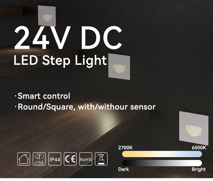 DC24V Tunable Round Stair Lights White 2700K-6500K Round LED Step Light