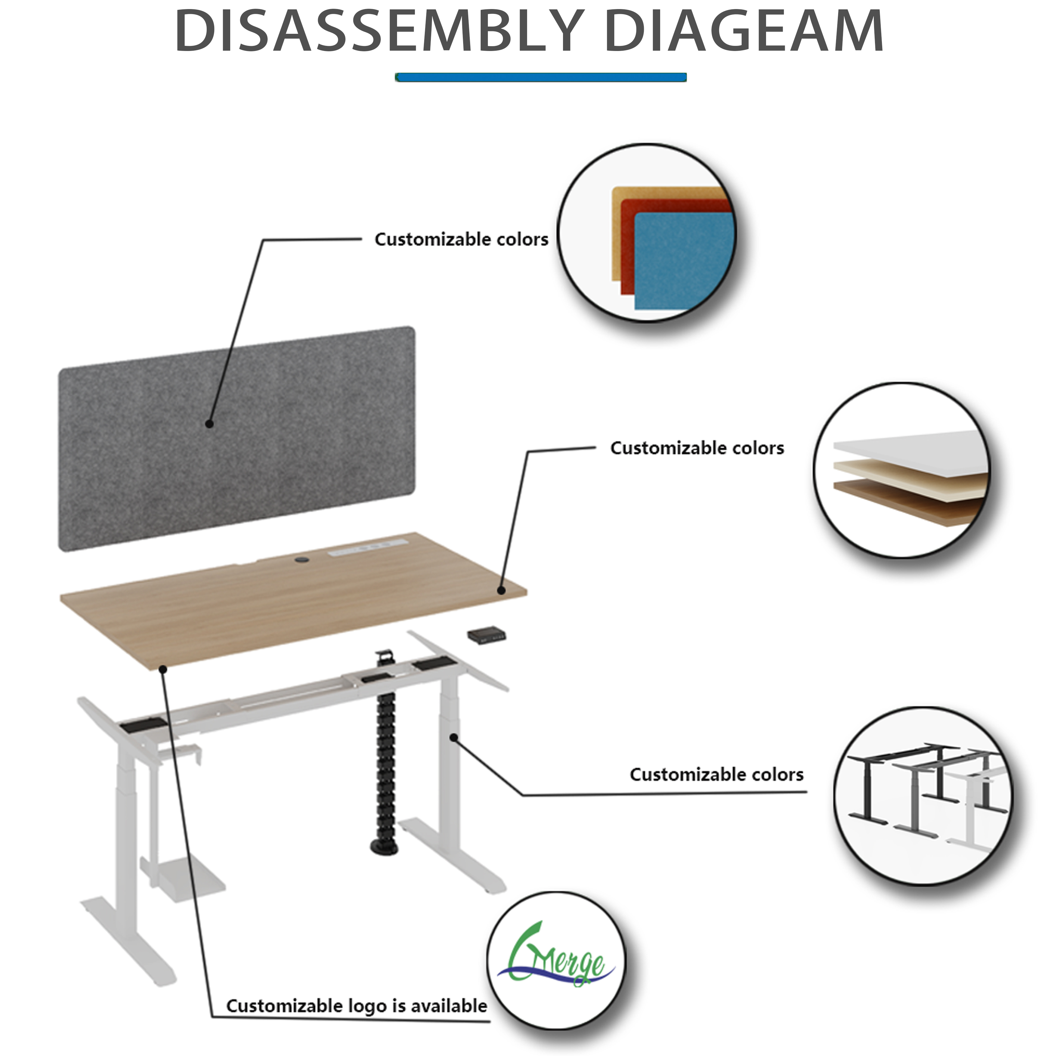 Modern Work Office Desk with Cable Management Uplift Standing Desk 355 Lbs Weight Capacity Modern Style