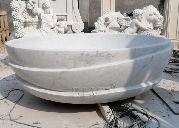 Carrara Marble Bathtub White Solid Bath Tub Natural Stone Round Handmade
