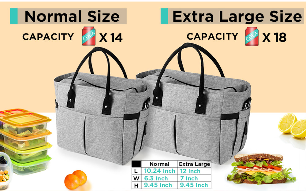 Large Tote Adult Lunch Box with Shoulder Strap, Side Pockets and Bottle Holder