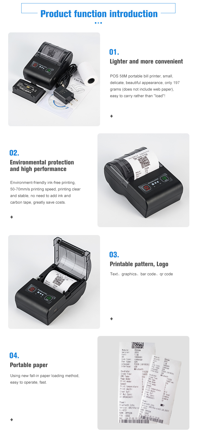 2inch 58mm Mini Portable Direct Thermal Bill Printer for Fast and Clear Printing