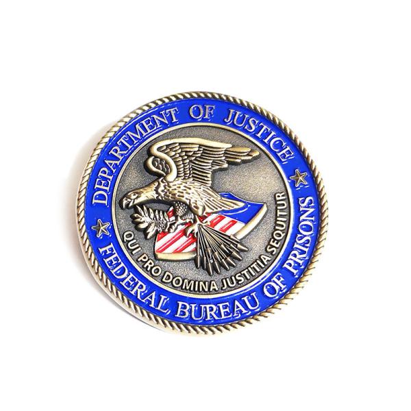 Buy cheap Antique Brass Finish Zinc Alloy Coins 3D Die Casted With Bureau Of Prisons Design from wholesalers