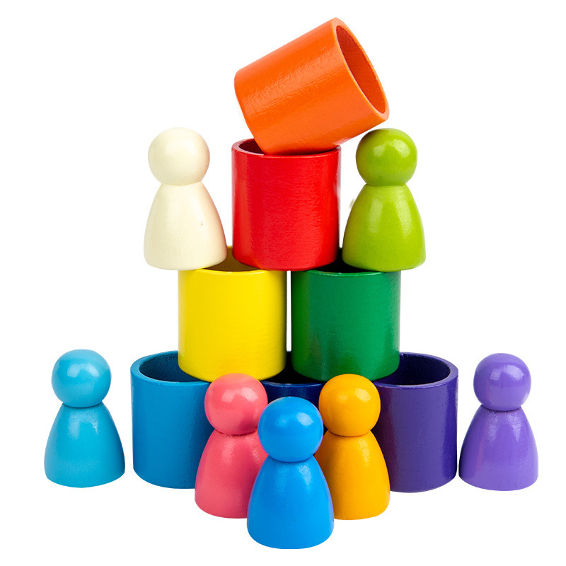 Baby Wooden Montessori Rainbow Building Blocks Educational