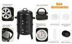 Thermometer Equipped 3-in-1 Vertical Steel Charcoal Smoker for Home Party