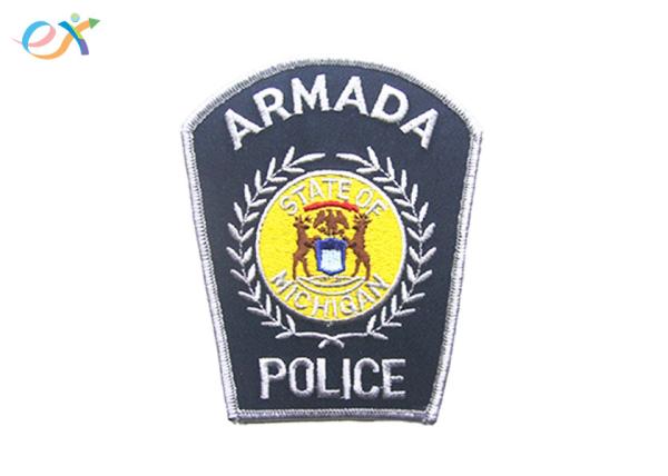Buy cheap Iron on Backing Police Armband Embroidered Patch With silvery Merrowed Border from wholesalers