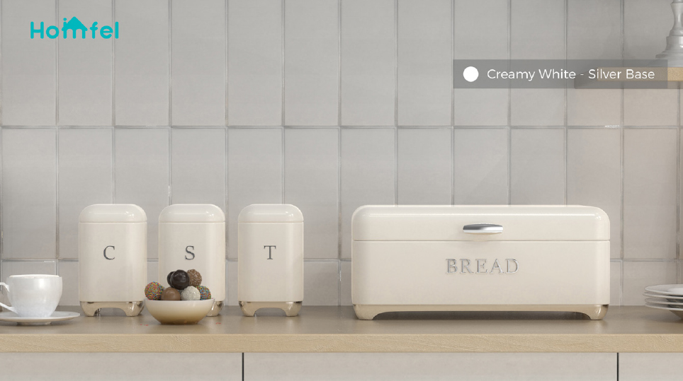Kitchen Storage Containers Crown Series Metal Bread Bin Set For Tea Coffee And Bread Storage