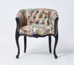 Elegant black oak Wood Frame French Style Chair Crazy birds Fabric Antique