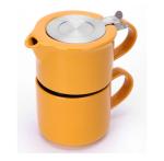 Ceramic teapot set with stainless steel infuser and lid glossy glaze stoneware
