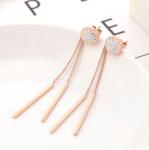Round full diamond stud Tassel pendant rose gold earrings Stainless steel