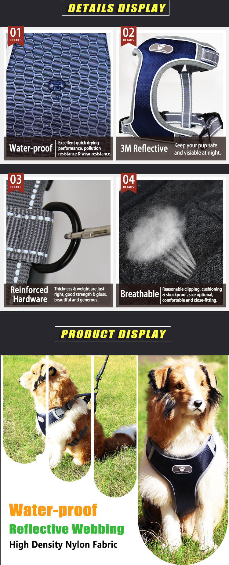New Design Breathable No Pull Chest Easy Walk Dog Harness for Big Dog