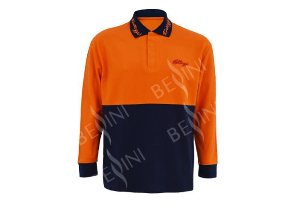 Quality Breathable High Visibility Long Sleeve Polo Shirts , Safety Polo Shirt Reflective Tape for sale