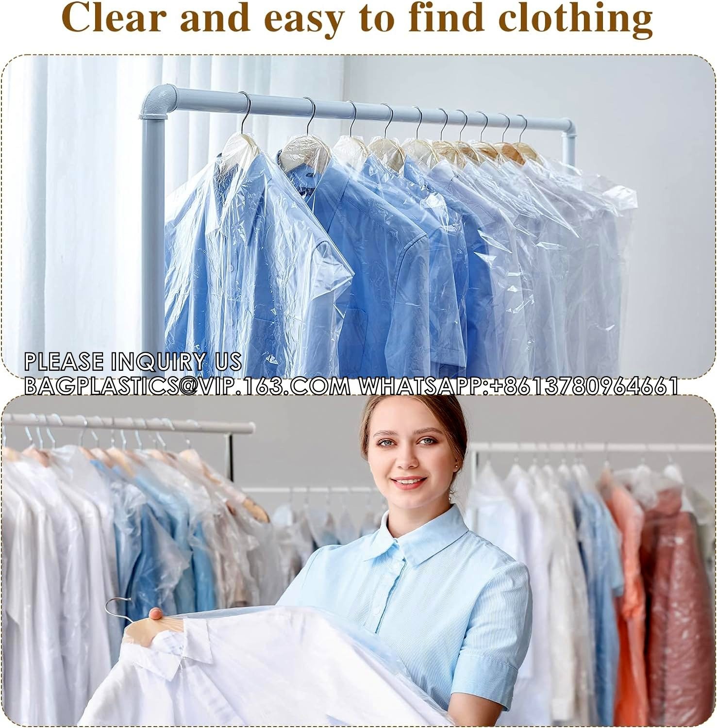 Plastic Garment Bags Clear Dress Covers For Hanging Transparent Dry Cleaning Bags Dust-Proof Garment Covers