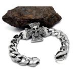 Gothic Skull Cross Stainless Steel Id Bracelet for Men Vintage Old Metal