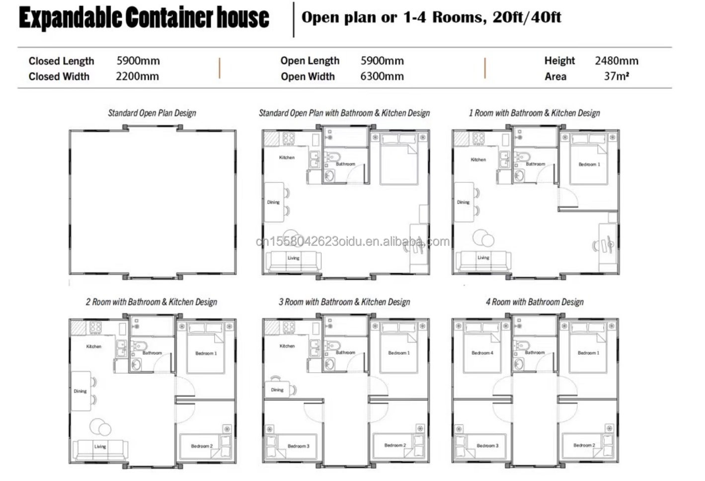 Modern Design 40ft Folding Expandable Flat Prefabricated Container House with Good Prices and Aluminum Alloy Windows