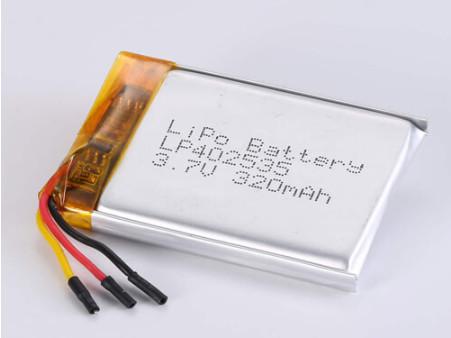 LP402535 3.7V 320MAH Li-ion Battery with 2 Hours Charging Time and Silver Foil