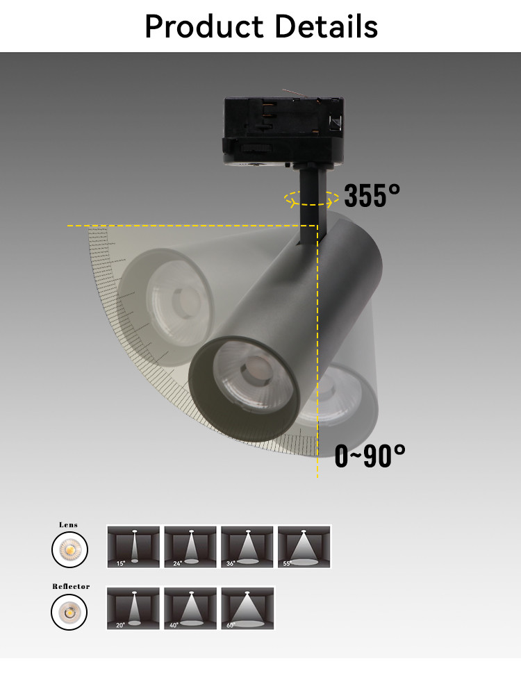 15W 220V Dimmable Track Light 3CCT Switchable Single Spotlight Black 3 Phase