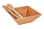 Multipurpose Bamboo Salad Set , Square Wood Salad Bowl Wood Handicraft
