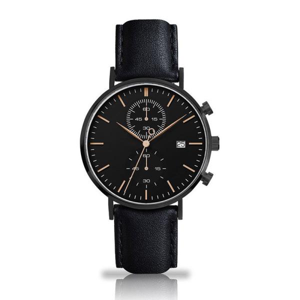 Buy cheap Mineral Crystal Black Stainless Steel Watch Mens Genuine Leather Eco - Friendly from wholesalers